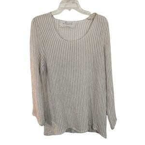 3852) Marilu Tan Beige Lagenlook Linen  Pullover Tunic Top Large